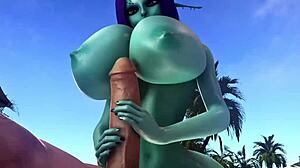 丰满的索里亚在3D动画中得到了崇拜她的大胸部和股