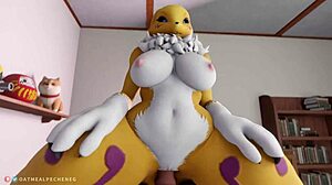 Furry Renamon rir i POV cowgirl-scene