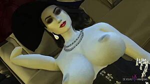 Animación de dibujos animados 3D de los personajes de Resident Evil 8, Ada Wong y Alcina Dimitrescu, en un encuentro lésbico sensual